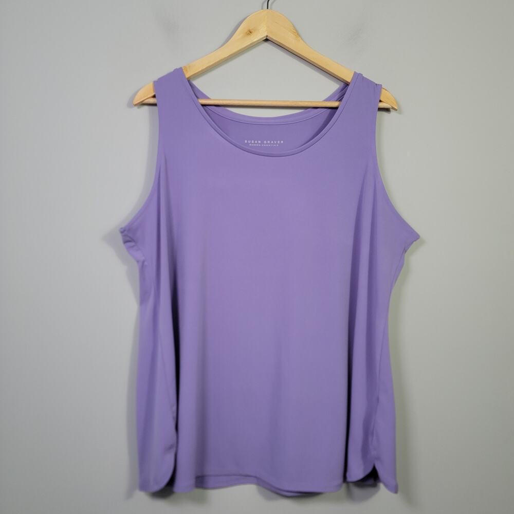 Susan Graver 1X Modern Essentials Sleeveless Liquid Knit Tank Top Lilac Purple